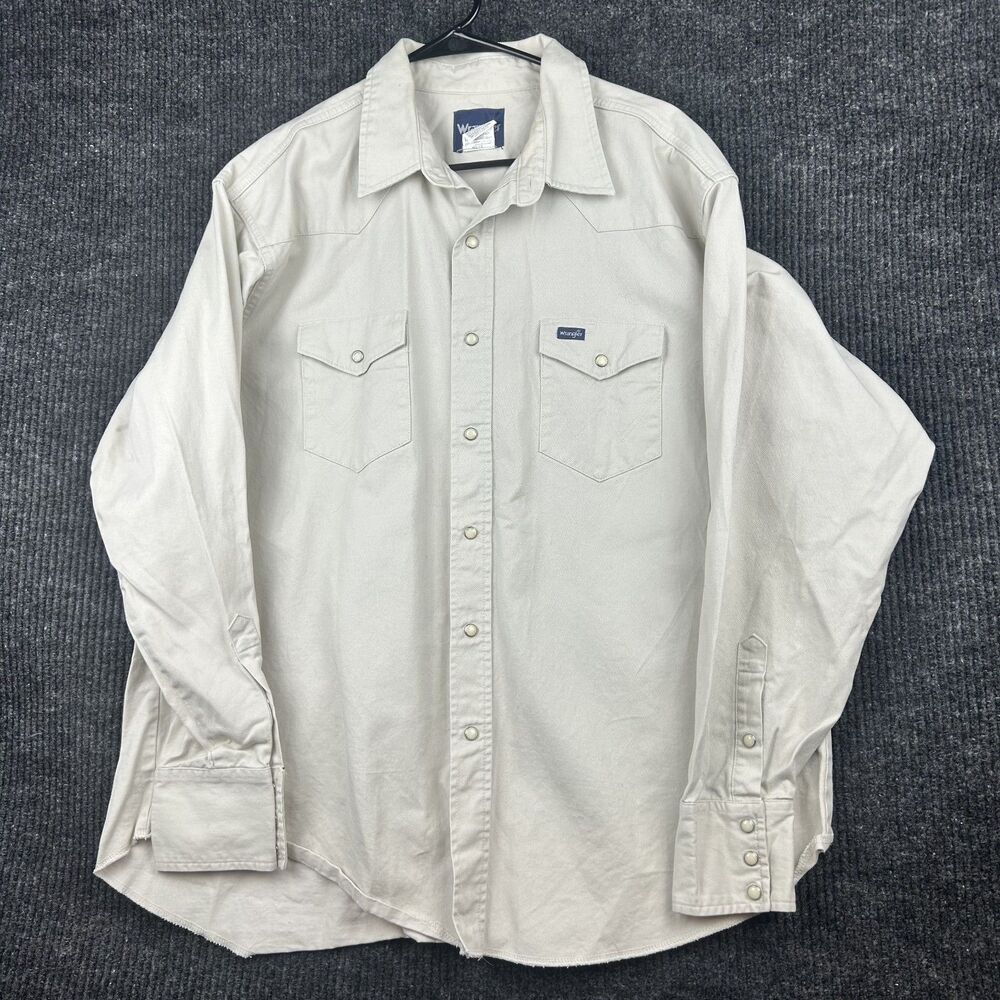 Vintage Wrangler Western Work Shirt Heavy Duty Pearl Snaps Men's Size XXL